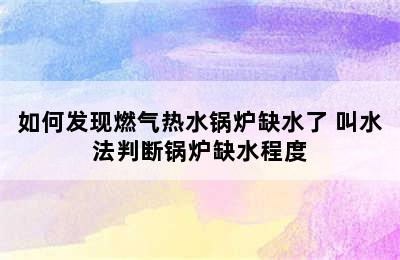 如何发现燃气热水锅炉缺水了 叫水法判断锅炉缺水程度